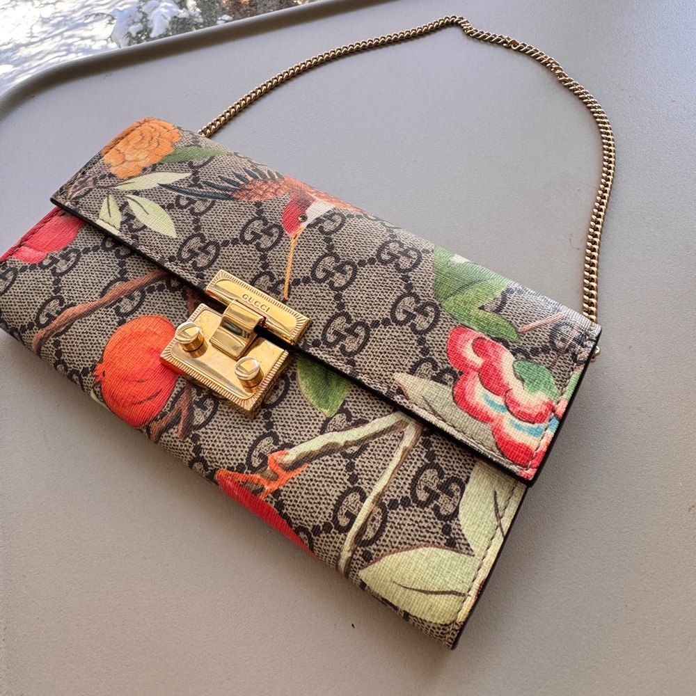 SOLD- Authentic Gucci padlock Tian leather bag with chain